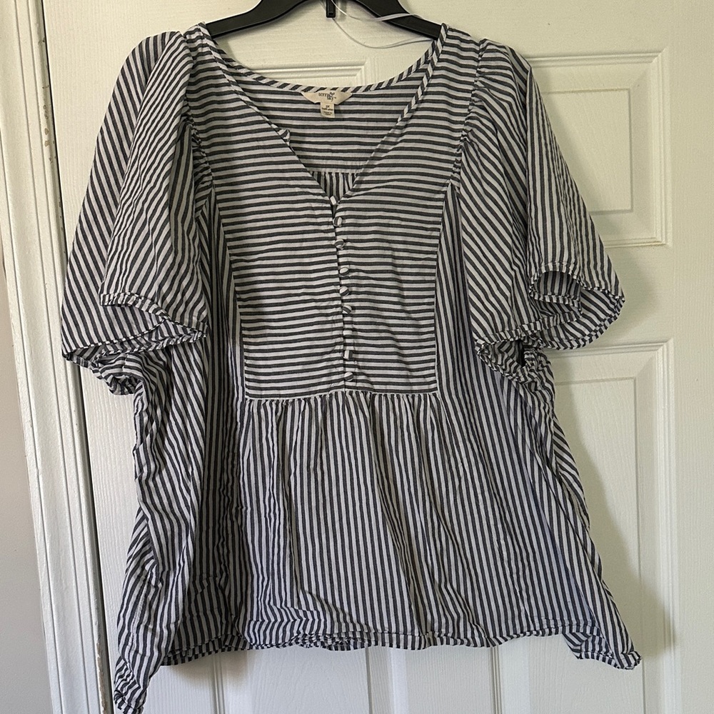 Terra & Sky Navy and White Striped Blouse